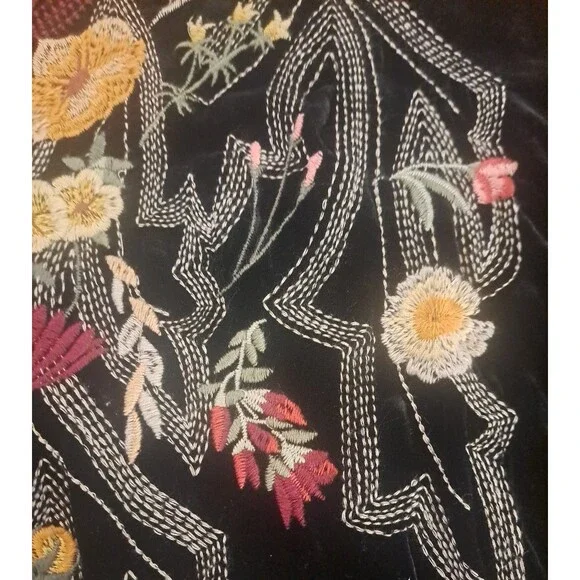 Biya Johnny Was Tunic Top Velvet Embroidered Silk Rayon Black Floral Boho Chic M - Picture 4 of 9